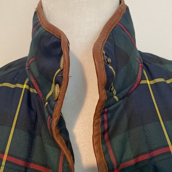 Ralph Lauren vintage Y2K leather piping Blue and Green Quilted Vest - Picture 9 of 13